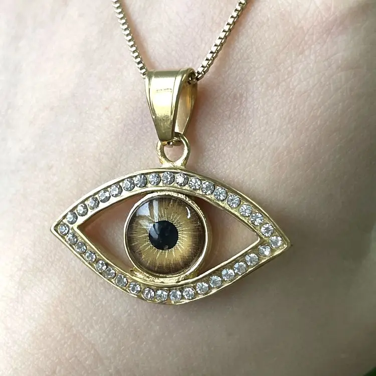 

2021 New Design gold plated evil eyes tiger eye pendant with chain