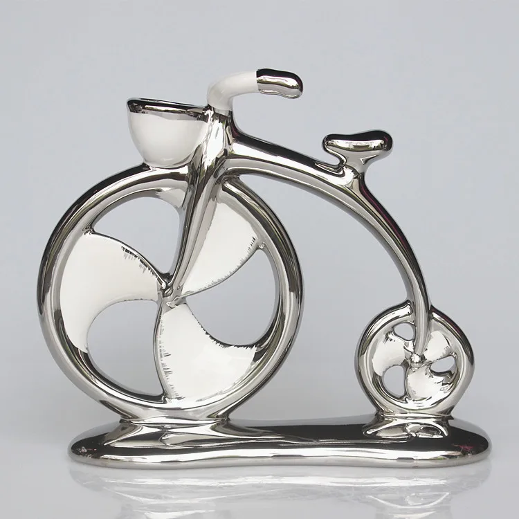 

Modern creative design crafts exquisite bicycle shape ceramic office home living room decoration ornaments, White and silver