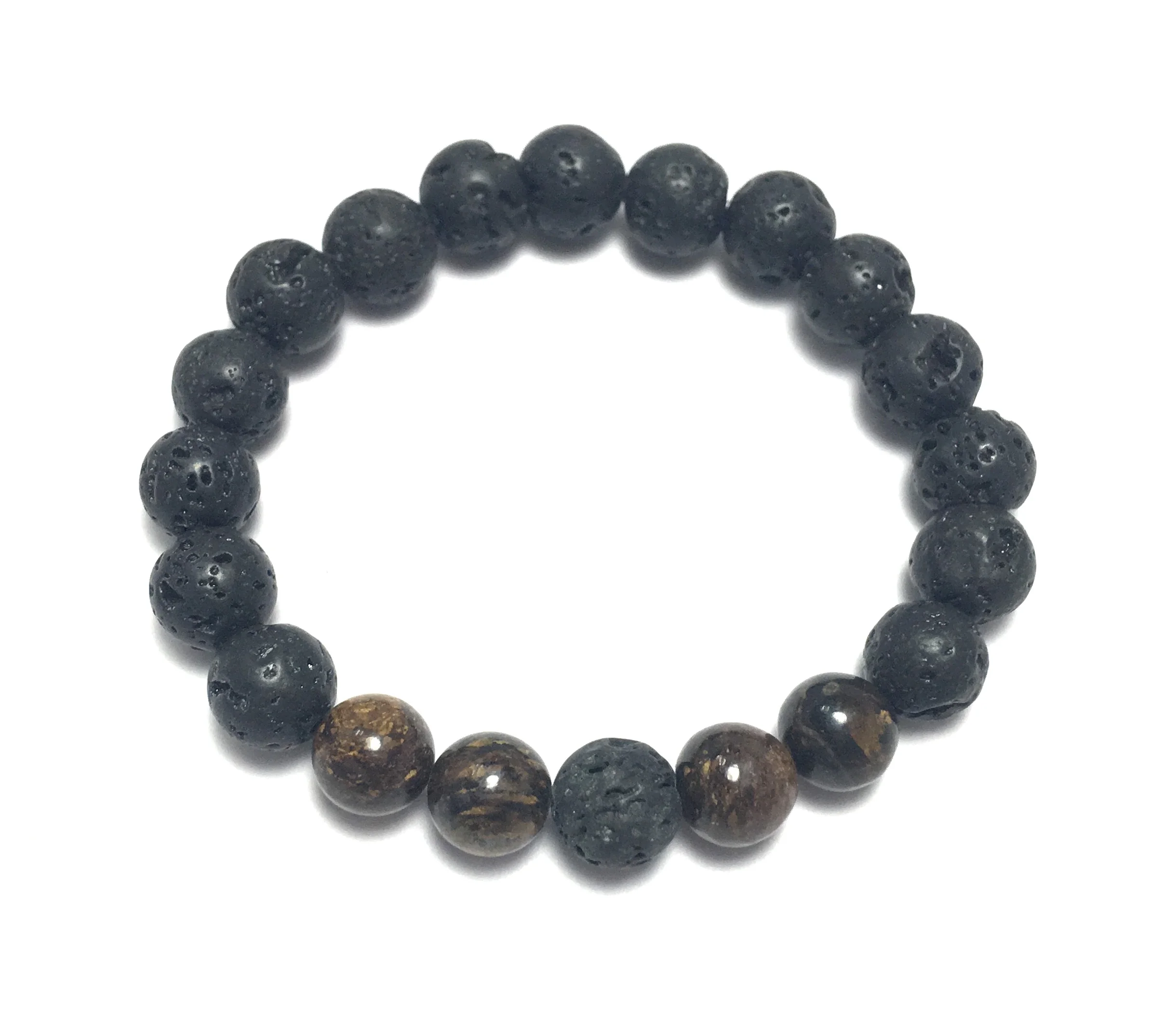 

Unisex 10mm Black Lava Rock Beads Stone Elastic Bracelet Natural Gold Copper Stone Men Bracelet