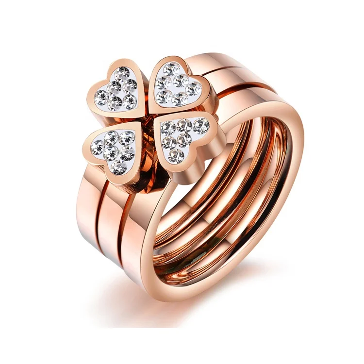 

Hot Selling In Stock Fashion Women 316 Stainless Steel Four Leaf Clover Ring, Rose gold