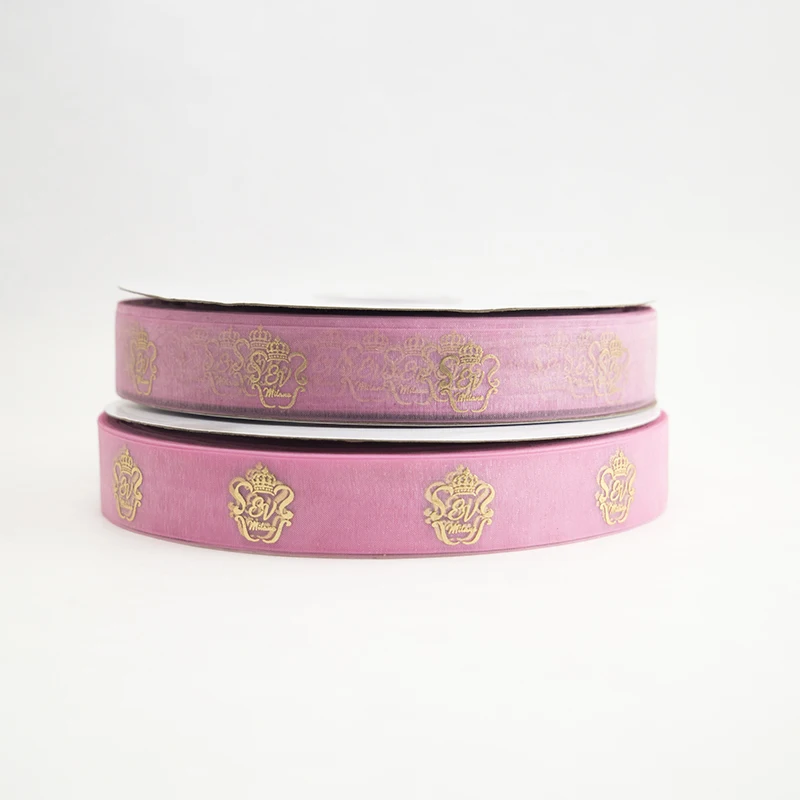 

Custom Polyester Satin Ribbons With Gold Foil Logo, Any color is available