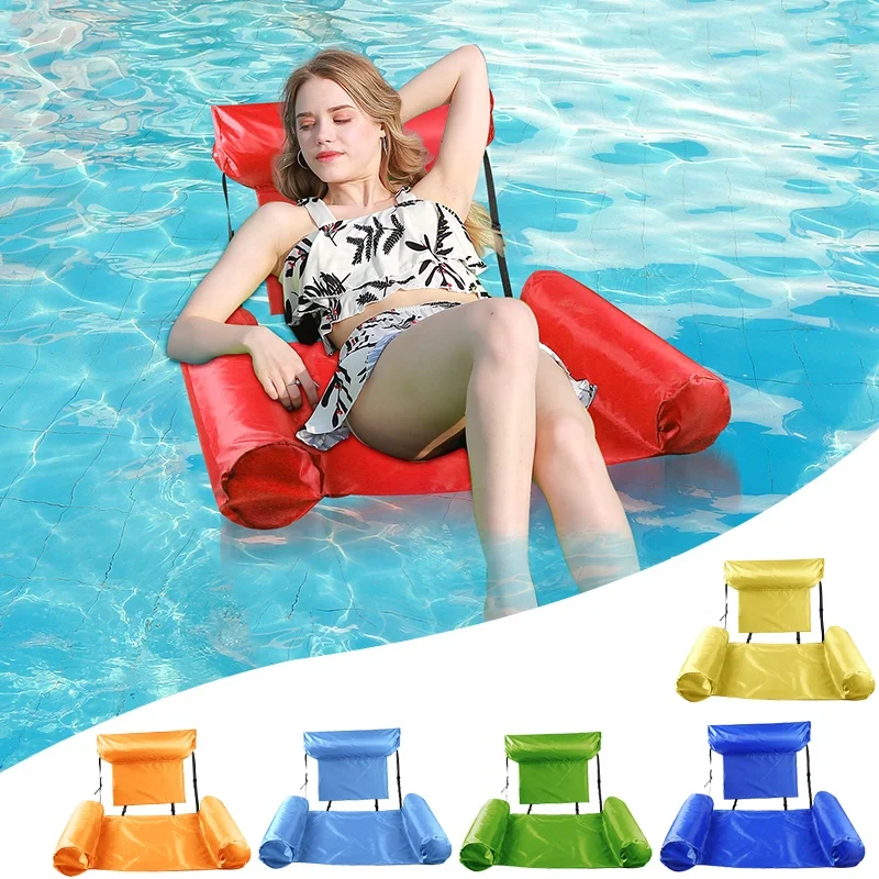 

Foldable Backrest Inflatable Floating Bed Floating Row Water Amusement Lounge Chair Water Inflatable floating hammock Water Bed, Blue,red,light blue,green,orange,yellow