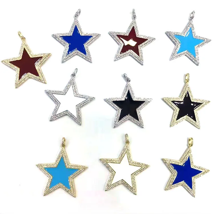 

CZ7827 Large Chic Enamel Blue Red White Black CZ Micro pave Star Pendants