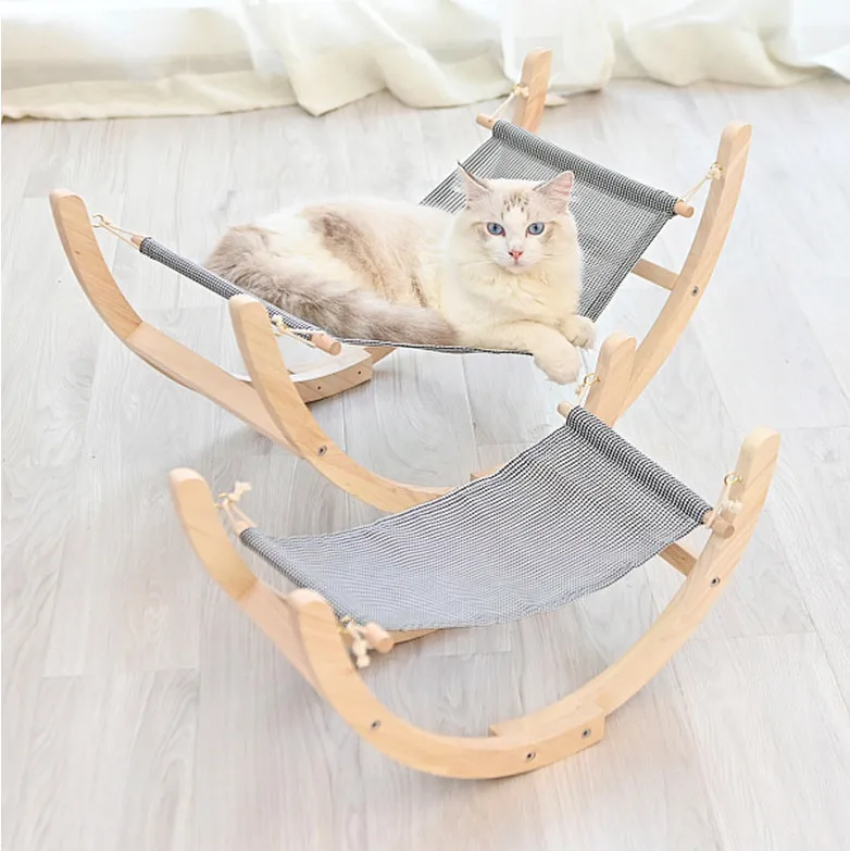 

Comfortable Pet Cat Bed Perch Cat Hammock Rocking Chair Scratch Resistant Solid Wood Summer and Winter, 3 colors
