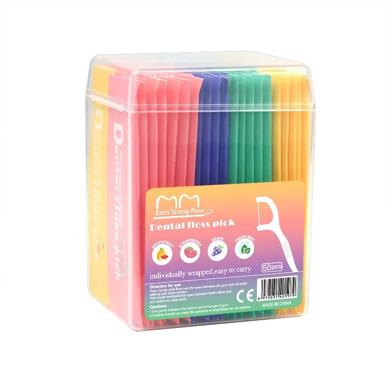 

50 Picks Individually Wrapped Box Mint Fruit Flavor Flosser Dentaire Plastic Toothpick Dental Floss Pick