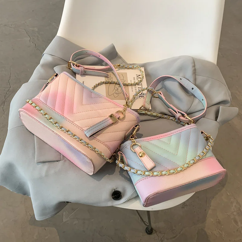 

sh11480a New Luxury Brand Ladies Messenger Bags Rainbow V-line Chain Shoulder Crossbody Bags for Women 2021