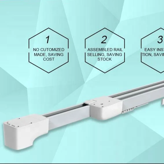 

New Arrival Extended Adjustable Electrically Operated Motorized Telescopic Remote Control Curtain Rails Curtain Tracks Metal, White