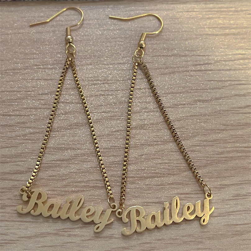 

Fashion Customized Alphabet Name Drop Earrings Gold Plated Personalized Fancy Custom Nameplate Earrings, Customized color