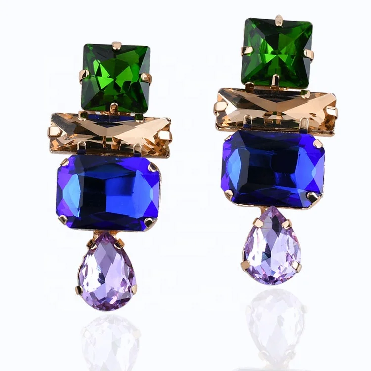 

Hyperbole Geometric Gold Plated Colorful Stone Crystal Drop Earrings Statement Women Lady, As pictures show