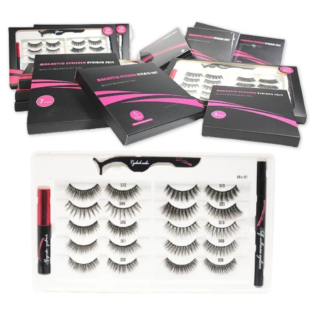 

2021 New Private Label Eyelashes Own Brand Eyelashes 5D Silk Lashes Magnetic Eyelashes with Eyeliner Set Kit