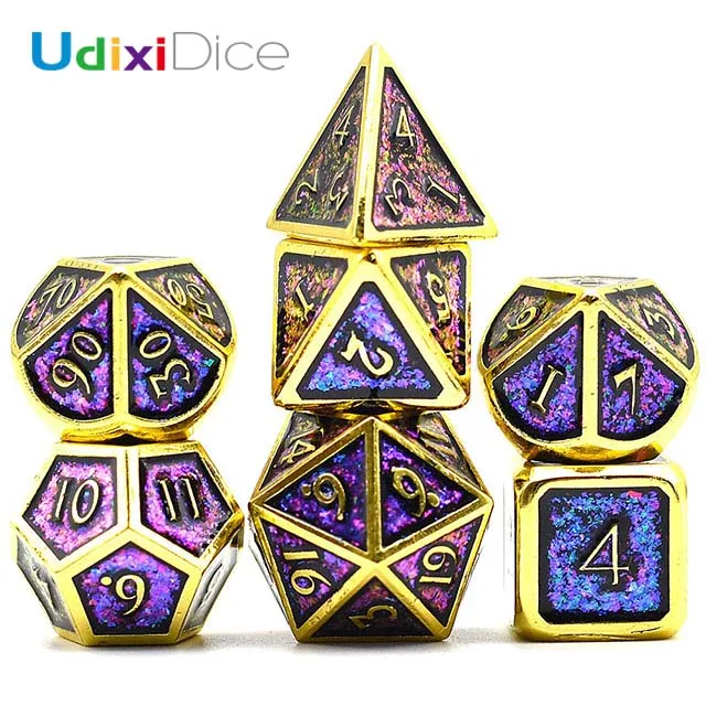 

Polyhedral Glitter DND Metal Dice Set High Quality Dice Manufacturer for RPG Gaming, 5 color