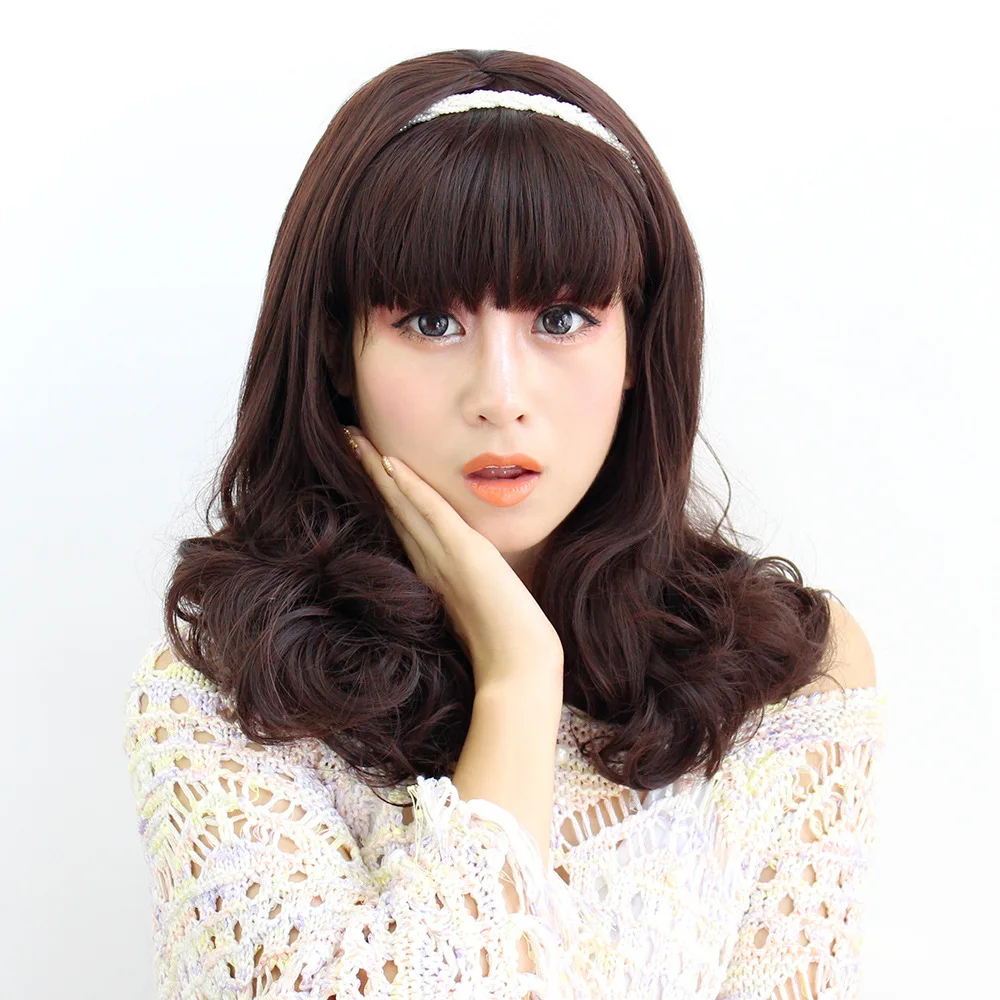 

High Quality Factory Outlet Sweet And Cute Slant Bangs Fluffy Pear Flower Head Short Synthetic Hair Wigs