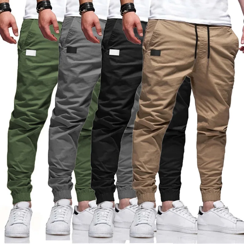 

2021 Men's 3xl Casual Pants Youth Trend Solid Color Drawstring Cargo Jogger Trousers Plus Size Overalls For Men
