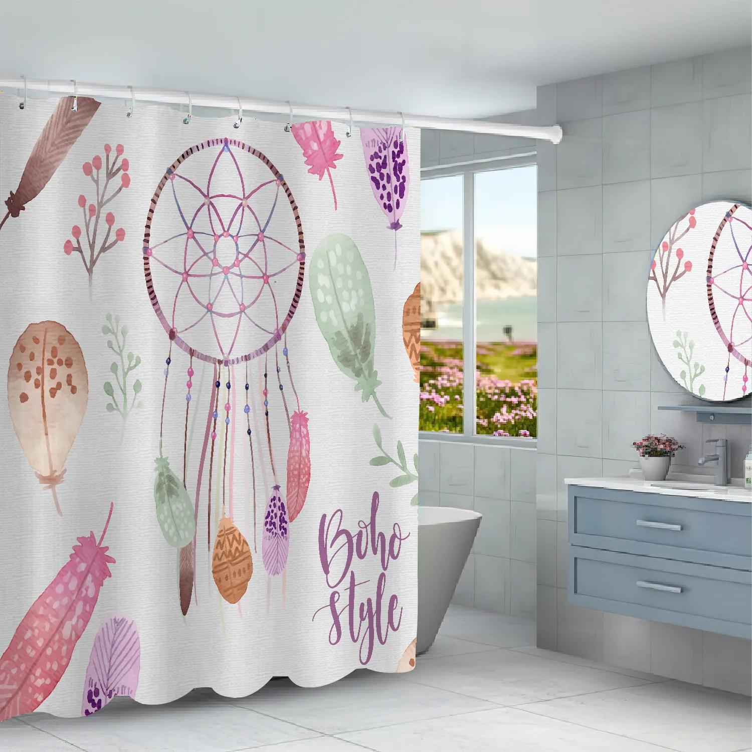 

Bathroom Simple Smart Modern Eco-friendly RTS Stocked Hotels Outdoor Customize Printing Bathroom Shower Curtain, Customer's request bath curtain