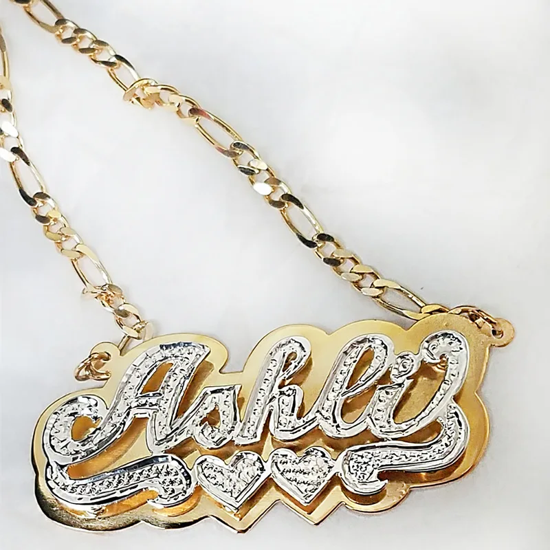 

Source Factory Personalized Name Two-Tone Pendant Necklace Alloy Carved Double-Layer Two-Tone Custom Necklace, Picture shows