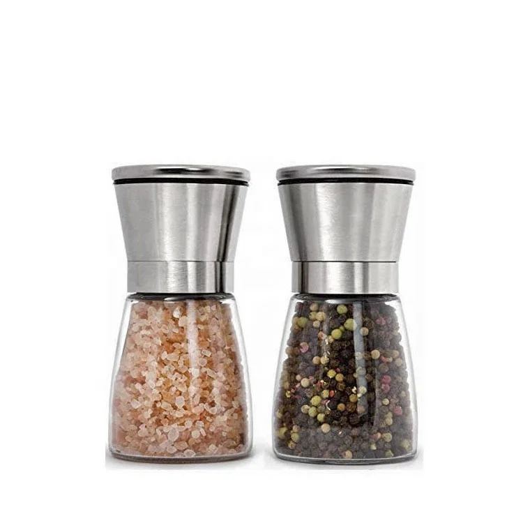 

Kitchen manual grinder spice salt and pepper grinder set glass stainless steel household grinder