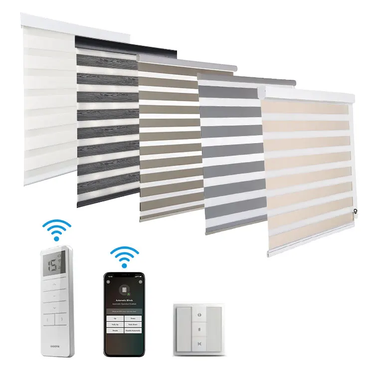 

American standard Wireless solar panel Battery motorized zebra blinds smart window valance shades persianas, Huge for choosing