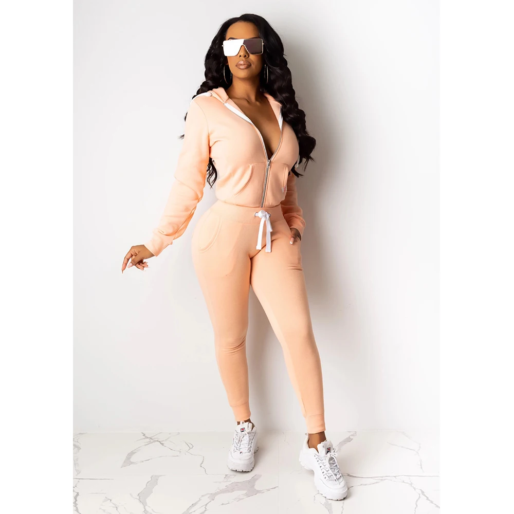 

Women clothing 2021 Autumn Sport Long Sleeve Plain Cross of Hoodie Two pieces Sets Gym Fitness Jogger Women Tracksuit, Picture shows