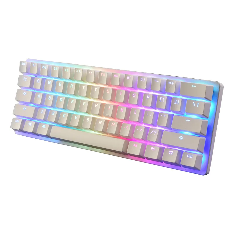 

Factory price hotsale 60% rgb backlit 61keys red switch pbt keycaps ergonomic gaming mechanical keyboard, Black white