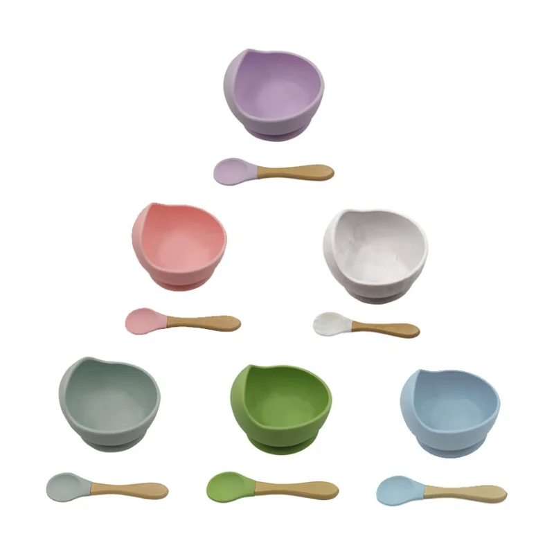 

Feeding Tool Bowls And Spoon Set Silicon Baby Cartoon Suction Bowl & Spoon, Six colors/customized colors