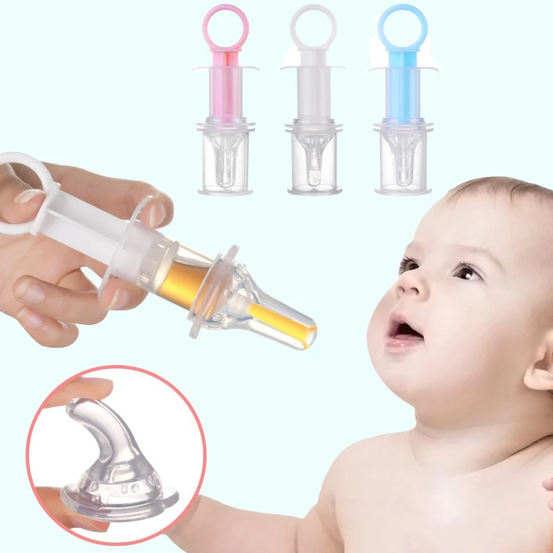 

AliGan-Baby syringe feeder oral feeding dropper BPA free soft silicone infant utensils medicine dispenser with pacifier head, Blue, white, pink