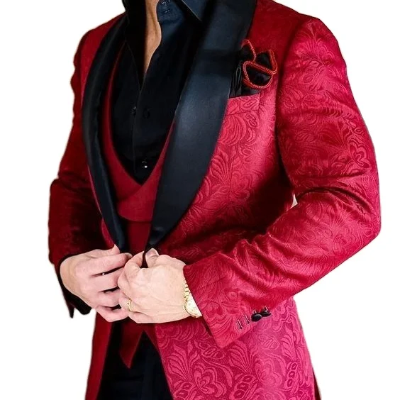 

Groomsmen Jacquard Pattern Groom Tuxedos Shawl Lapel Men Suits Italian 2 Pieces Wedding Best Man Blazer