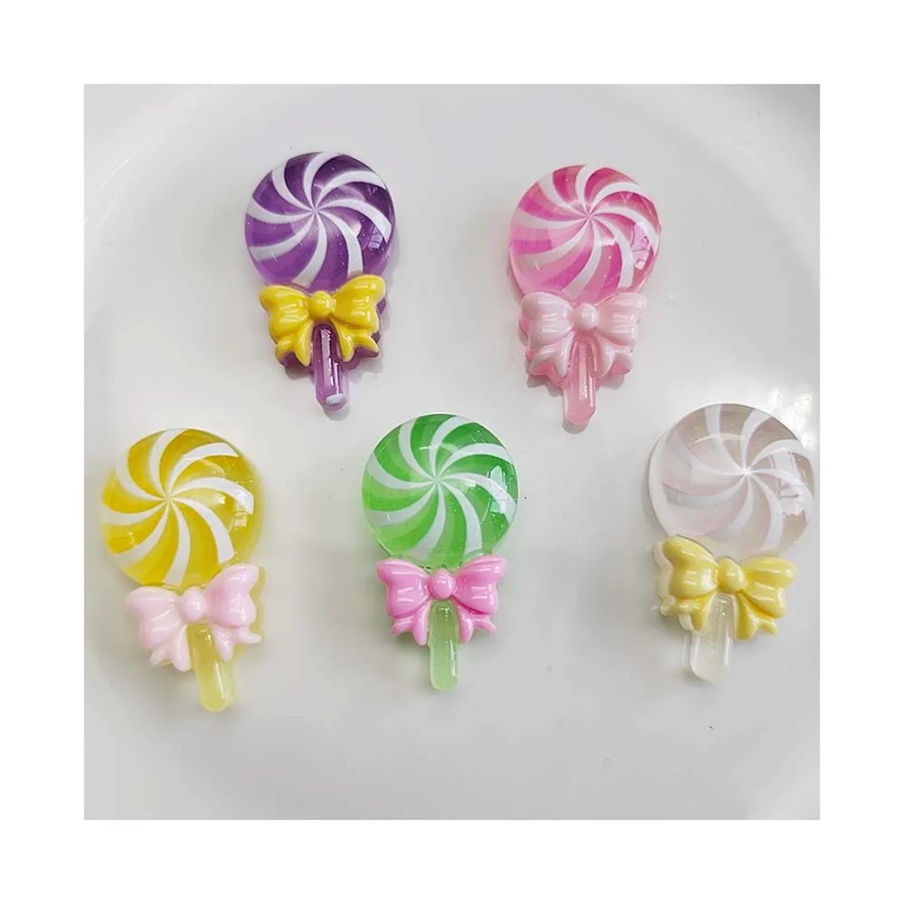 Luminous Kawaii Bowknot Lollipop Resin Flatback Cabochon Art Supply Decoration Charm DIY Craft Accessories