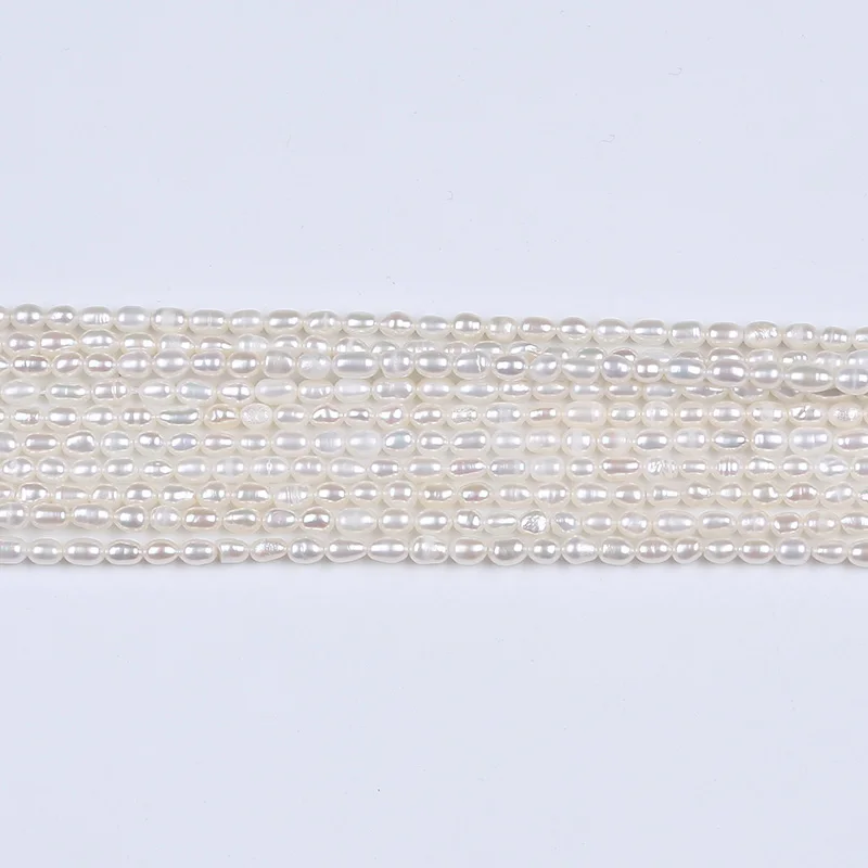 

Wholesale 3-3.5mm best quality real natural freshwater rice shape loose pearl strands, White