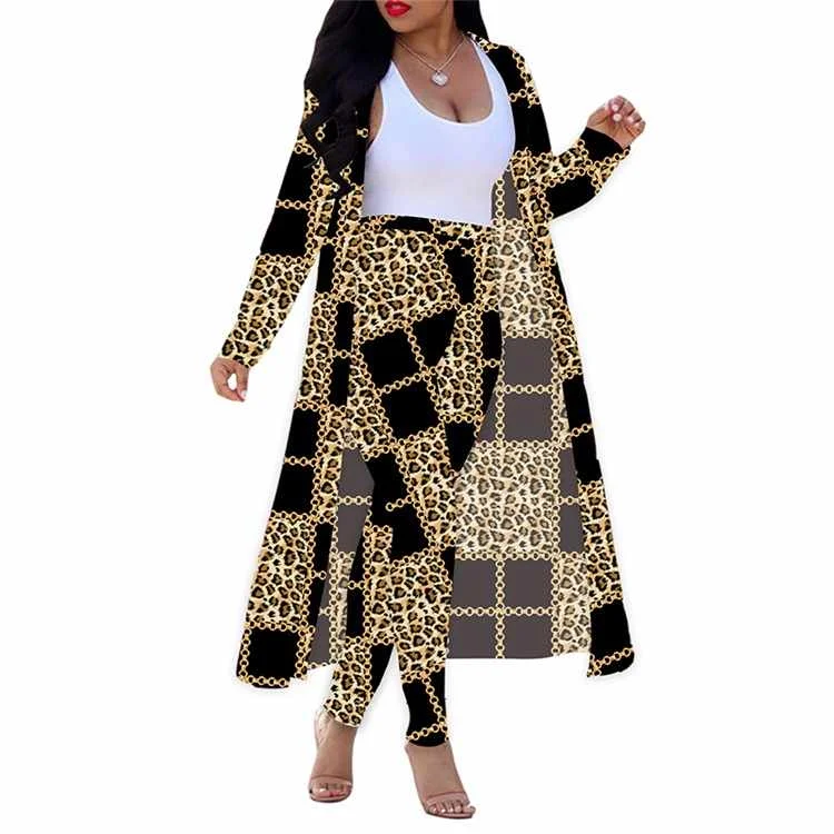 

High Quality New Fashion Design Sexy Printed Cardigan Long-sleeved Two-piece Nightclub Clothes Women 2 Pieces Suit, Picture