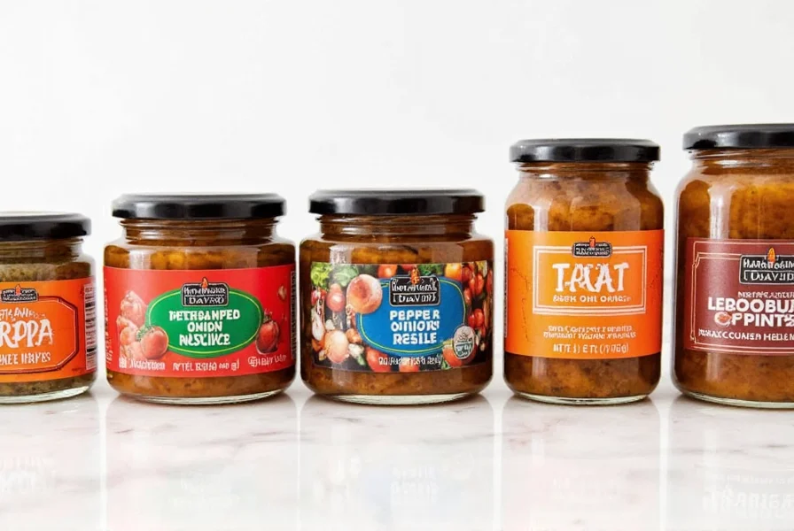 Variety of relish jars including possible alternatives to Harry and David pepper and onion relish
