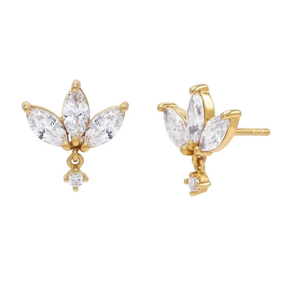 

Wholesale Earrings Jewelry 925 Sterling Silver 18K Gold Plated Sparkly Marquise Dangle Cubic Zircon Chain Stud Earrings