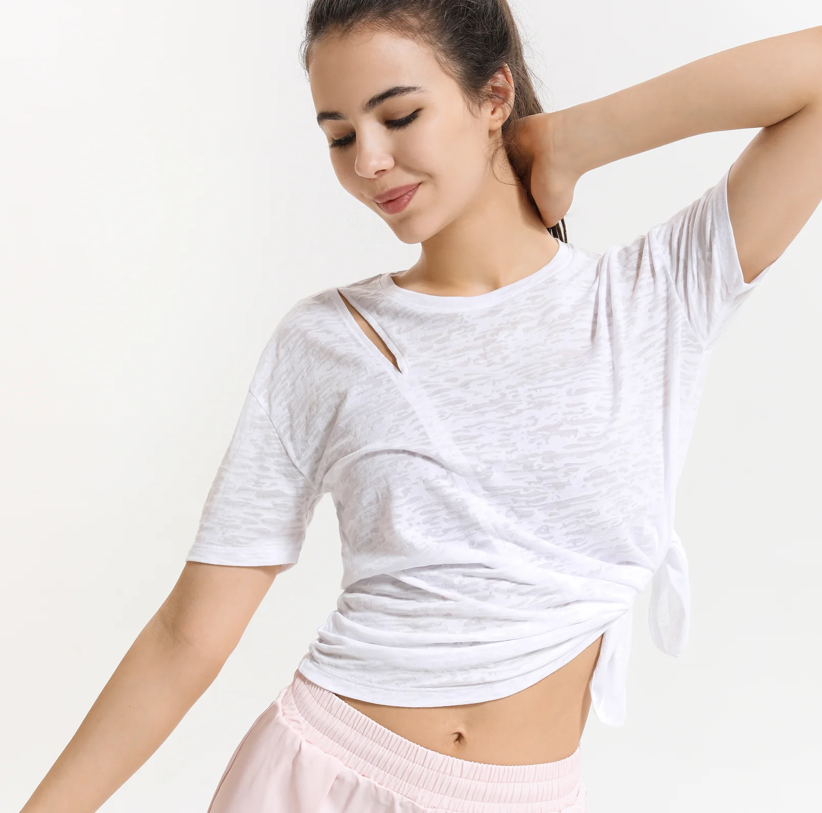 

new summer breathable hollow short sleeve yoga t-shirt loose tie women yoga blouse