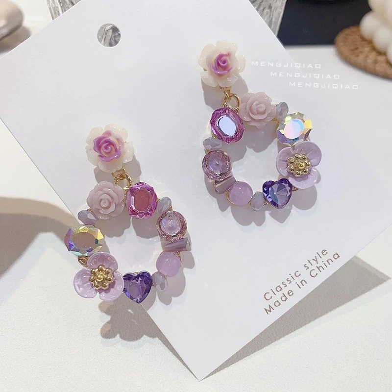 

Kaimei Fashion Purple Crystal Heart Pendientes Jewelry Gifts 2021 Elegant Resin Flower Circle Drop Earrings For Women Girls, Many colors fyi