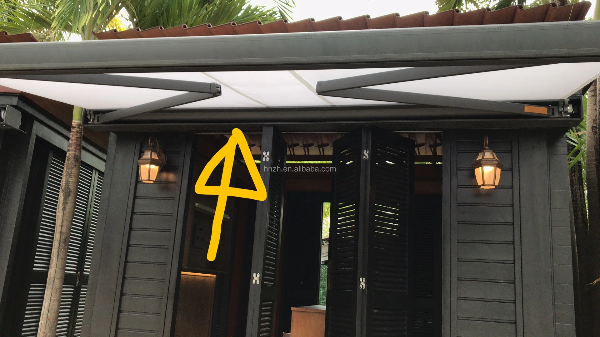 2020全盒式阳台电动屋顶防水户外遮阳帘雨电动铝窗露台可伸缩遮阳篷