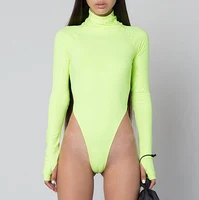

Ladies Long Sleeve Turtleneck Solid Color Black Bodysuit For Women