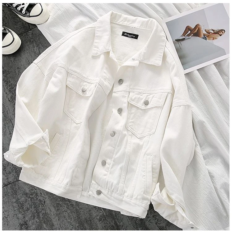 

Spring and autumn white denim jacket ladies 2020 new Korean loose and versatile cropped jacket top, White,black