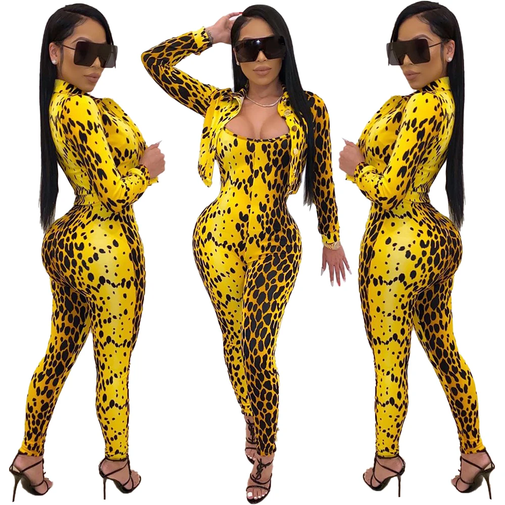 Customize LOGO  High quality women two piece pants set Multicolor leopard print 2 piece jogger set women 5081