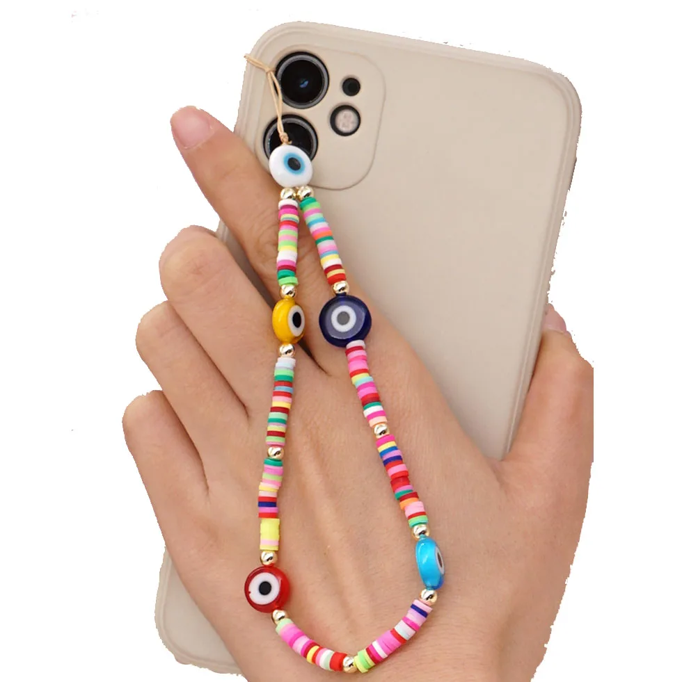 

Acrylic Crystal Heart Mobile Phone Case Wristlet Charms String Cell Phone Wrist Bead Charms Cute Phone Charm Strap Hook, Mix colors, colorful