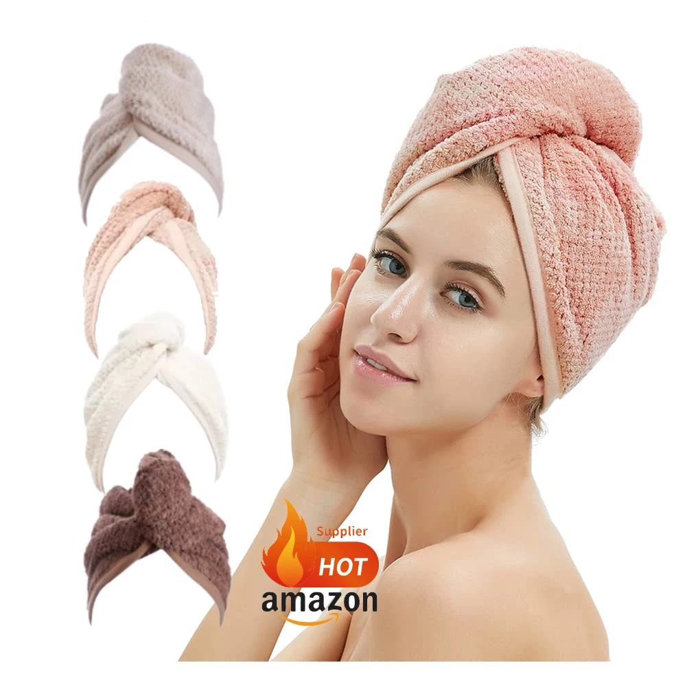 

Custom High Quality Super Absorbent Quick Hair Drying Wrap Turban Terry Shower Head Microfiber Hair Towel for Curly Hair