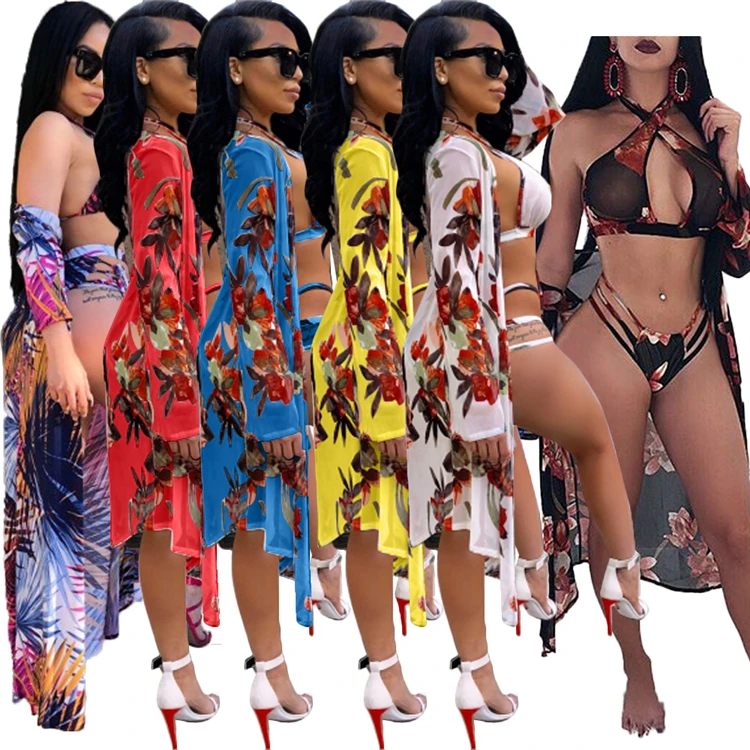 

Ladies Swimwear Sexy Bikini 3 Piece Set Plus Size Flower Print Summer Women Swimsuit, Picture