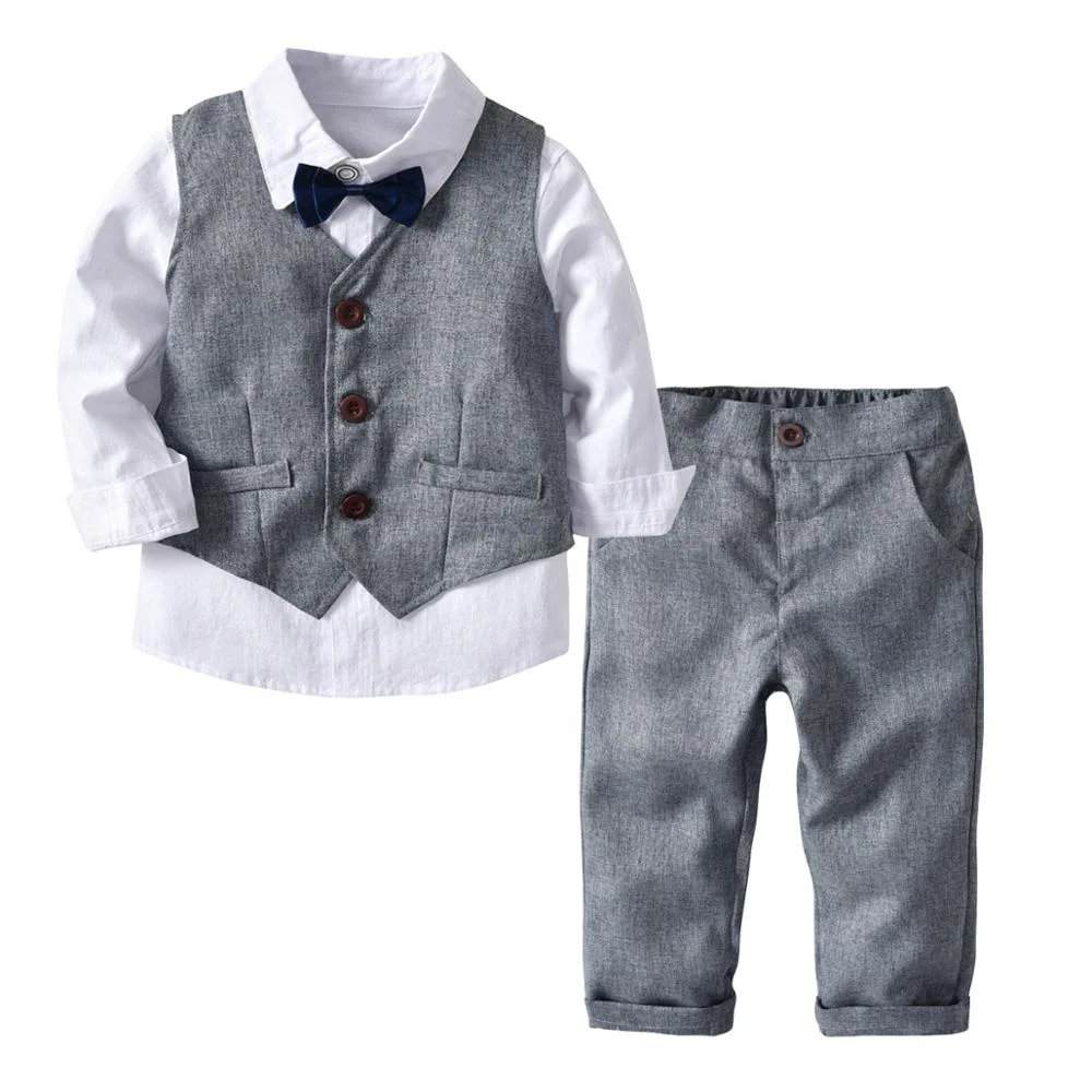 

B60463A Boy's long sleeve shirt grey waistcoat trousers gentleman tie gentleman's suit