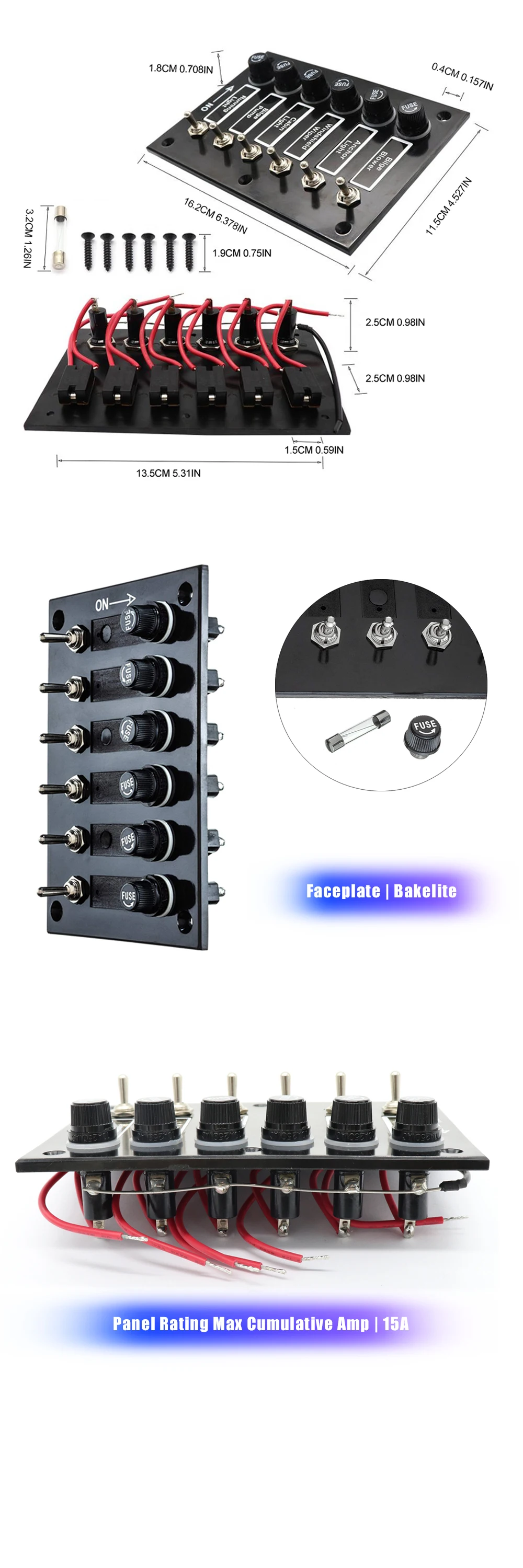 Amomd 12/24v 6p On Off Toggle Switch Panel With Glass Fuses Max