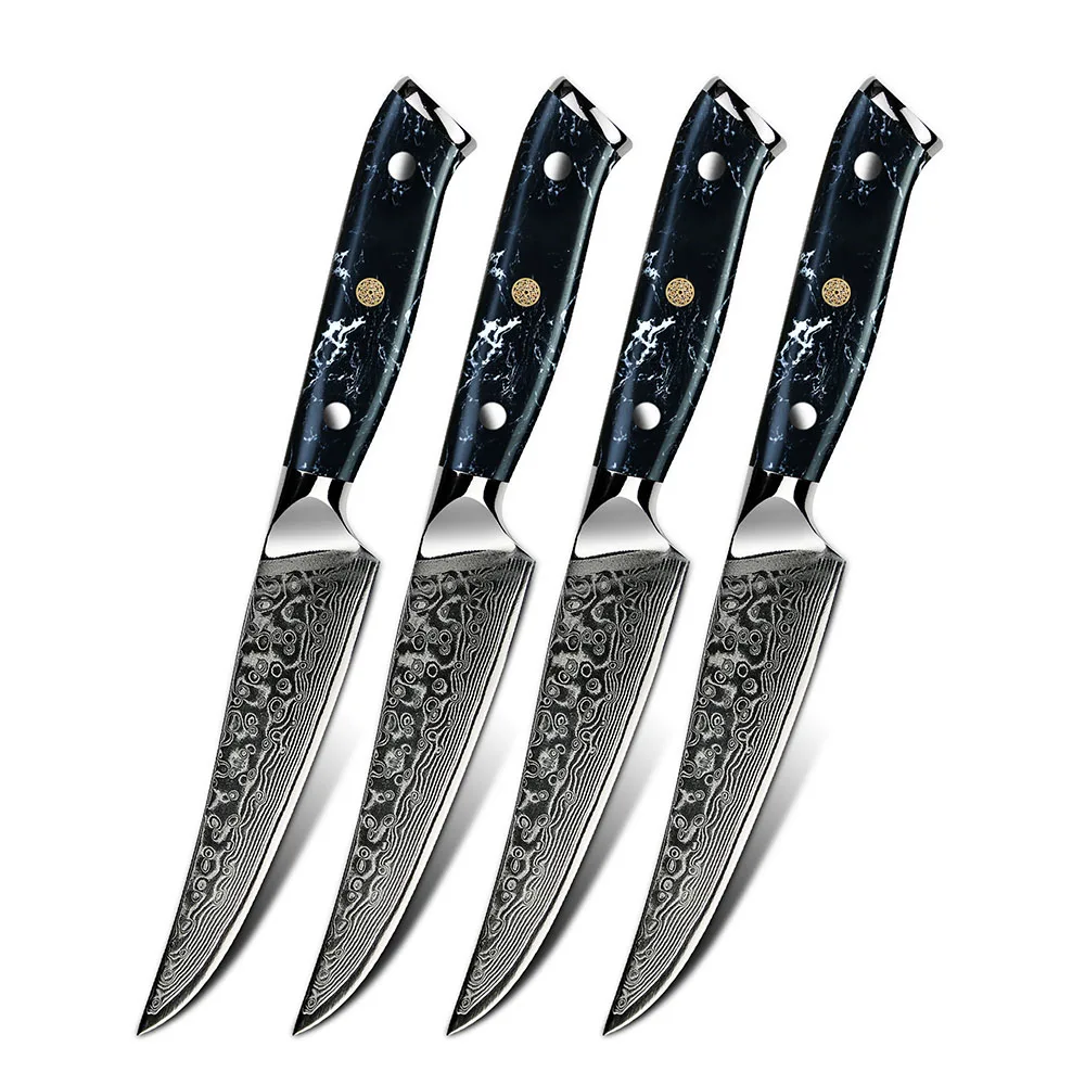 

Premium 5inch Damascus Steak Knife Set With Black Turquoise Stone Handle