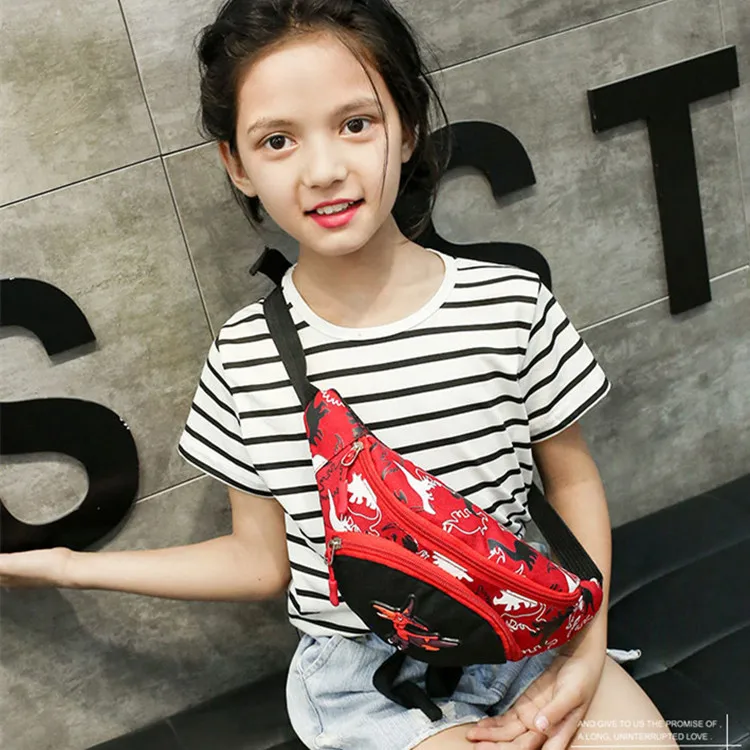 

Girl Boy Cute Cartoon Dinosaur Children chest Belt crossbody bag custom logo print canvas waist kids fanny pack