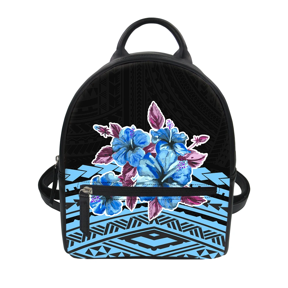 

Hawaiian Flowers Tribal Polynesian Hot Design Printing PU Mini Backpack For Woman And Ladies Fashionable Shoulder Bag Samoan Bag
