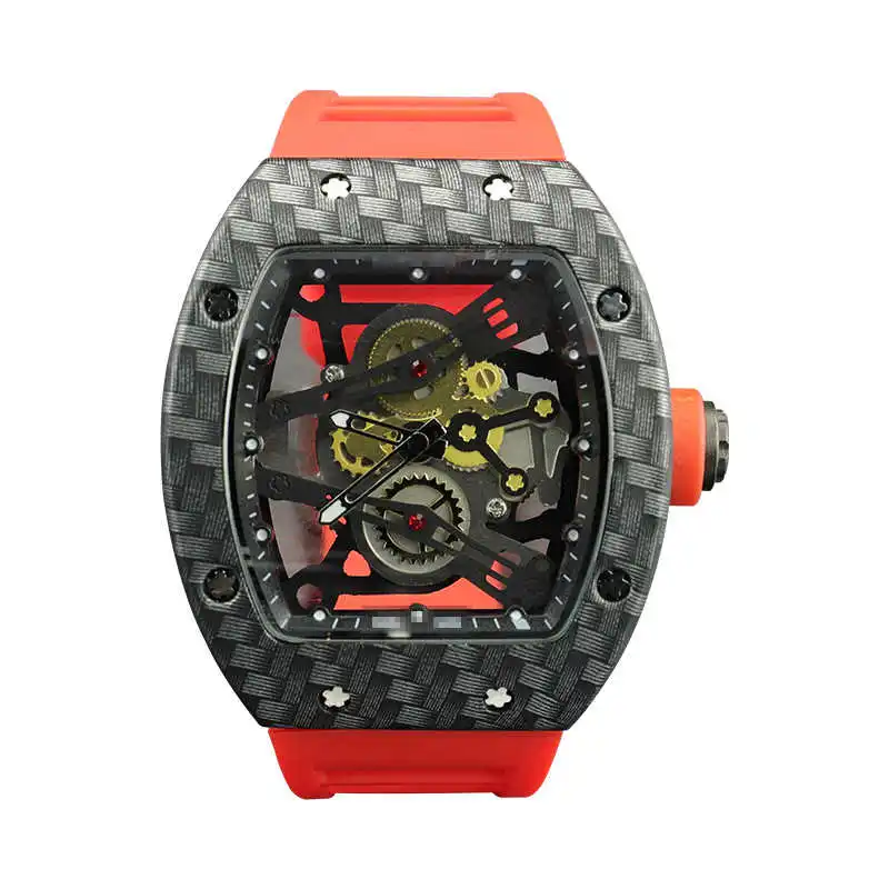 

High Tech Carbon Fiber Tonneau Miller Mechanical Watches Tourbillon Skeleton Swiss Movement Wristwatches Richard Watch, White/yellow/black/blue/red