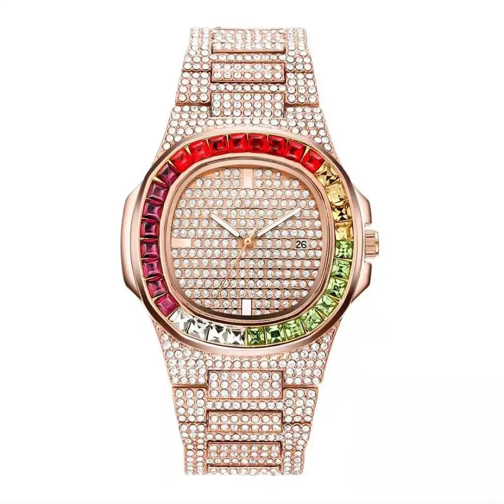 

Colorful Rhinestone Quartz Analog Watches Luxury Brand Diamond Bracelet Wristwatches