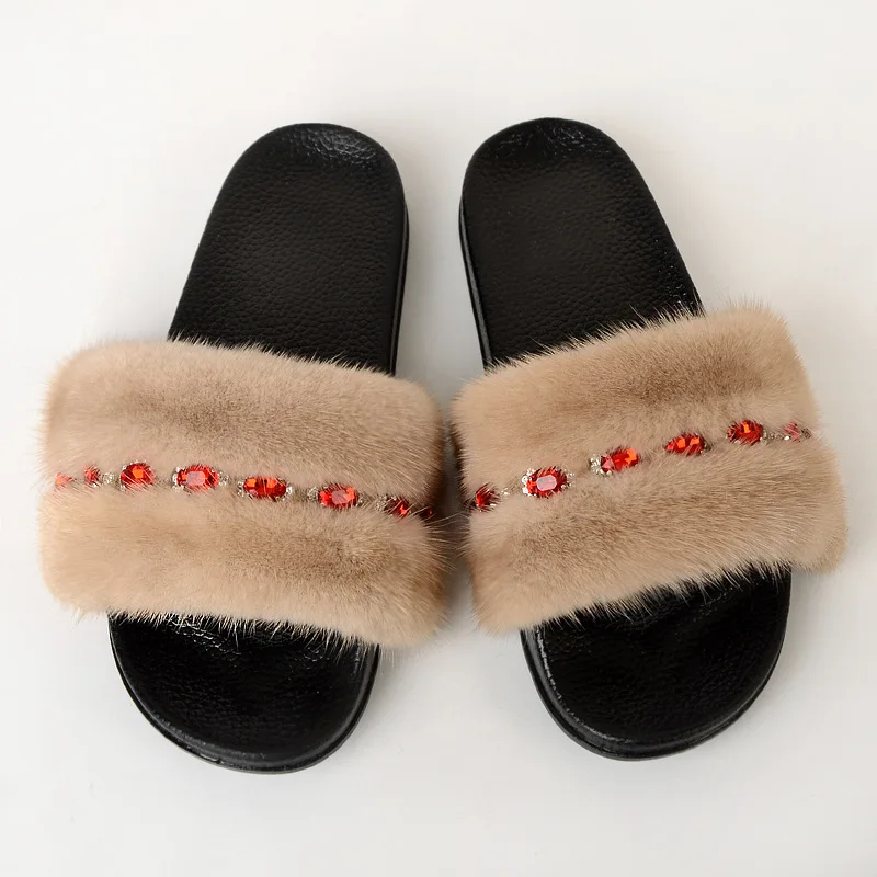 

100% Custom Mixed Wholesale Faux Mink Fur Slides Slippers, Customized color