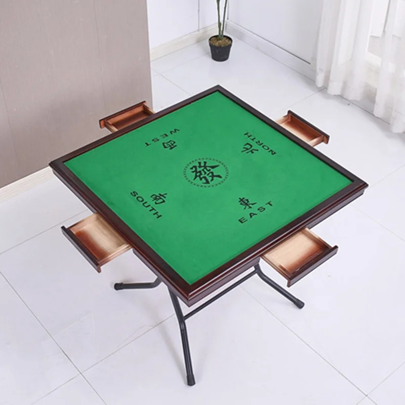 

Custom Wooden Solid Folding Legs Foldable Mahjong Table with 2 Sets Mahjong Tiles, Custom color