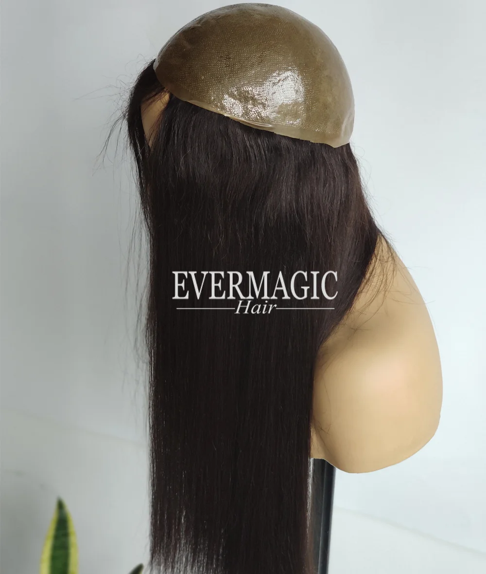 

High Quality Customized Women Toupee Full Pu Base Human Virgin Hair Topper 1B# Natural Black Color Long Hair For Women